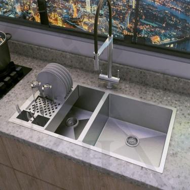 Imagem de Cuba Dupla Cozinha Gourmet Aço Inox Lixeira Gourmet Embutir Dupla