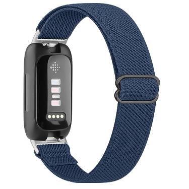 Imagem de Meliya Pulseiras elásticas para Fitbit Inspire 3 para mulheres e homens, pulseiras esportivas de reposição de nylon elástico macio ajustável para Fitbit Inspire 3 Fitness Tracker (azul)
