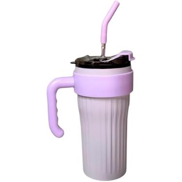 Imagem de Copo Térmico 800ml com Canudo Inox e Alça Ergonômica – Conserva Bebidas Quentes e Frias, Tampa Vedada, Antivazamento, Ideal para Viagens, Academia e Escritório. (Rosa)