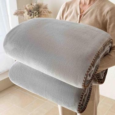 Imagem de Cobertor de lã com peso e mantas fofas femininas masculinas para cama longo casal solteiro para sofá xaile macio confortável respirável para primavera outono lavável na máquina (cinza, 100 x 150 cm)