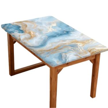 Imagem de cfpolar Toalha de mesa retangular com borda elástica, toalha de mesa dobrável de mármore para piquenique ao ar livre para mesas de 1,4 m, capa de mesa interna à prova de óleo para cozinha 76 x 122 cm