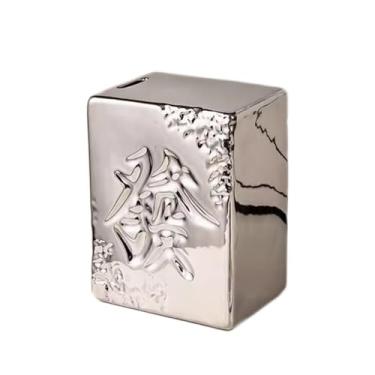 Imagem de Cofrinho de cerâmica estilo Mahjong, caixa de dinheiro decorativa de grande capacidade com armazenamento acessível para amantes de jogos tradicionais (prata)