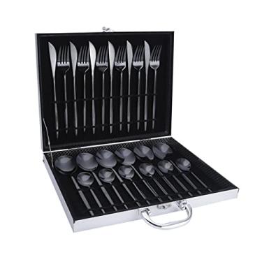 Imagem de Conjunto de Jantar 24 Peças Talher Aço Inoxidável Faca Colher com Caixa Porcelana Minimalista Estilo Fashion Alto Anti-ferrugem Fácil Limpar Amplamente Aplicável para Casa Festa Restaurante Almoço Caf