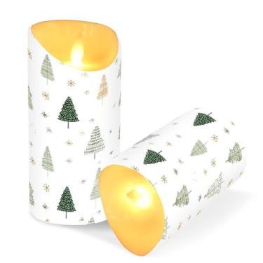 Imagem de Blueangle Pacote com 2 velas de árvore de Natal sem chama com controle remoto e temporizador, velas LED cintilantes (7,6 cm x 15 cm) para decoração de casa, casamento, acampamento (789)