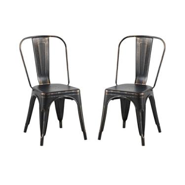 Imagem de AC Pacific Conjunto de 2 cadeiras de jantar empilháveis de metal para uso interno e externo, assento empilhável durável, cozinha de fazenda, bar, pátio, bistrô, café, estilo industrial, 2 peças, preto