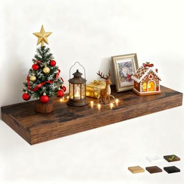 Imagem de Prateleiras flutuantes profundas de 30 cm para parede com suportes invisíveis, prateleiras de madeira de engenharia montadas na parede com grão de madeira para sala de estar, quarto, decoração e