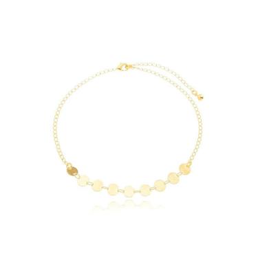 Imagem de Tornozeleira Elos E Chapinhas Banhados A Ouro 18k