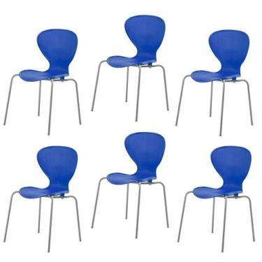 Imagem de Kit 6 Cadeiras Empilháveis Base Aço Tubular Flash - Prima Design