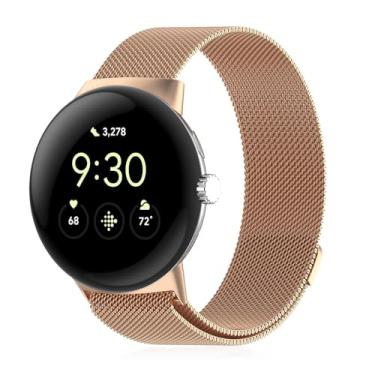Imagem de KONXISA Pulseira de relógio para Google Pixel Watch 4/3/2/1 de 41 mm, pulseira de aço inoxidável de malha de metal ajustável, pulseira de substituição, pulseira magnética, pulseira para smartwatch