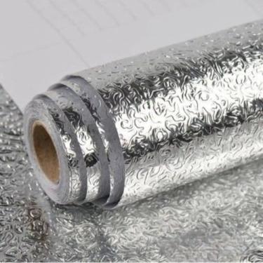 Imagem de Adesivo Metálico Multiuso, PVC e PET, Prateado, 40cm x 2m, à Prova d'Água, para Cozinha, Banheiro e Superfícies Diversas, Resistente a Calor e Óleo