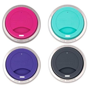 Imagem de Tampa de silicone para beber com faixa de aço inoxidável para potes de vidro (multicolorido encantado, boca larga)