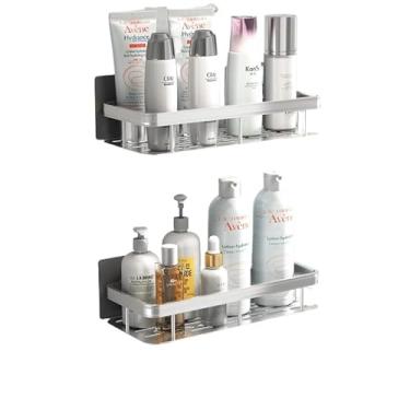 Imagem de Prateleiras Para Casa De Banho Sem Furos, AlumíNio, Suportes Para Casa De Banho E AcessóRios Para Casa De Banho(KIT 2-prata Retângulo)