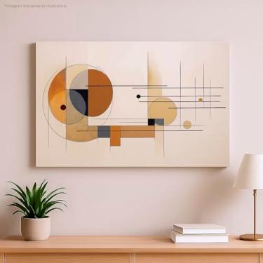 Imagem de Quadro Decorativo Abstrato Geométrico Moderno em Tons de Laranja e Cinza, Arte de Parede Minimalista, 60x40 cm