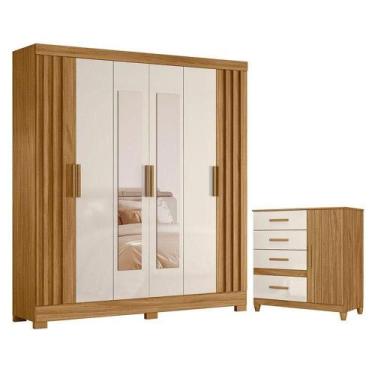 Imagem de Guarda Roupa Casal Valença Com Espelho E Cômoda Vênus Com Pés Freijó O