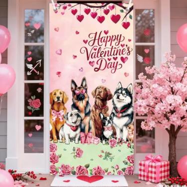 Imagem de InIsaJace Capa de porta de dia dos namorados - Decorações de porta de feliz dia dos namorados, placa de cobertura de porta grande para cães dos namorados, faixa de fundo de férias, suprimentos de