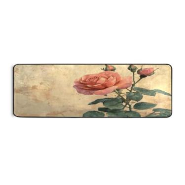 Imagem de Burbuja Valentine Tapete retrô rosa 61 x 183 cm, tapete lavável antiderrapante com suporte de borracha, tapete para sala de estar, corredor, decoração de casa