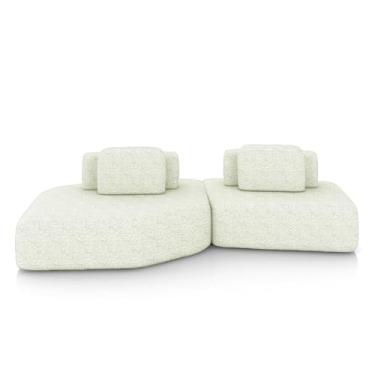 Imagem de Sofá Ilha Dakota 2 Módulos 310cm Encostos Almofadas Soltas Bouclê Rústico OffWhite G33 - Gran Belo