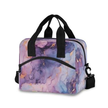 Imagem de Burbuja Lancheira com isolamento de mármore roxo para mulheres e homens, lancheira portátil com alça de ombro removível, lancheira para viagem, piquenique, escritório, trabalho