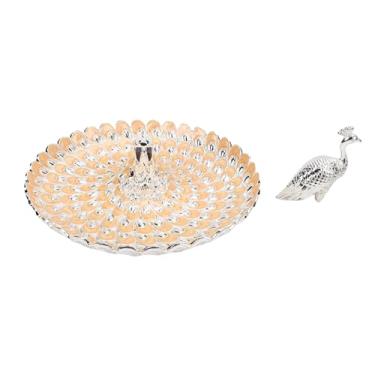 Imagem de HEEPDD Bandeja de Pavão Bandeja de Servir Decorativa, Travessas, e Travessas Prato de Frutas de Liga de Grande Capacidade para Lanches, Bolos, Biscoitos, Decoração de Casa Elegante para Festas,