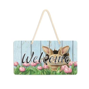 Imagem de Burbuja Placa de boas-vindas de parede de madeira de coelho para porta da frente, placa de boas-vindas de PVC para decoração de férias de varanda de fazenda, 15 x 28 cm