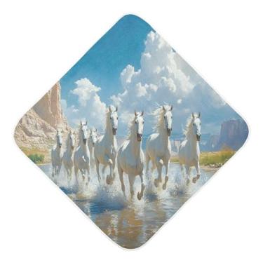 Imagem de Toalhas de bebê com capuz toalha de bebê absorvente ultra macia cavalos brancos toalhas de banho de algodão musselina para recém-nascidos bebês bebês 89 x 89 centímetros