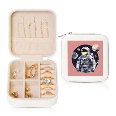 Imagem de Astronauta na Lua 1 caixa de joias quadrada estampada estojo de armazenamento portátil para anéis femininos brincos colares