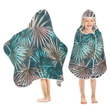 Imagem de Burbuja Toalha de banho com capuz de folhas de palmeira tropical para crianças, toalha de praia de pelúcia macia absorvente para meninas e meninos 3-10 anos, 61 x 127 cm