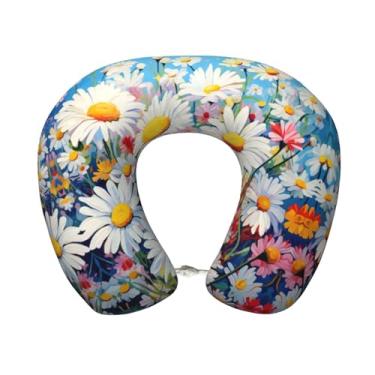 Imagem de Travesseiro de verão floral com estampa de flores, leve, para viagem, espuma viscoelástica em forma de U, para aviões