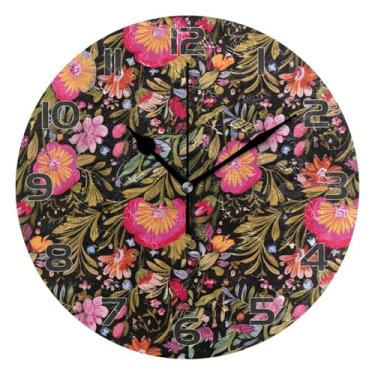 Imagem de YETTASBIN Relógio de parede floral, silencioso, sem tique-taque, operado por bateria, relógio redondo decorativo criativo para cozinha, sala de estar, banheiro, decoração de escritório em casa, escola