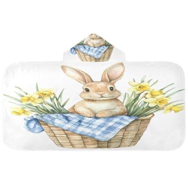 Imagem de Burbuja Toalha de banho com capuz de flor de coelho para crianças, toalha de praia de pelúcia macia absorvente para chá de meninas e meninos 3-10 anos, 61 x 127 cm
