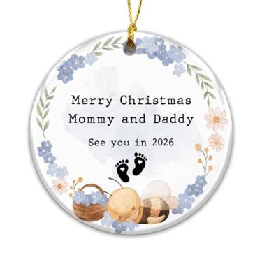 Imagem de Ornamento para os pais, mamãe e papai – Anúncio de gravidez "Vejo você em 5,146.0 cm, lindo presente revelador de bebê Bumblebee para futuros pais, avós ou padrinhos