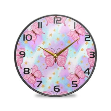 Imagem de YETTASBIN Relógio de parede de acrílico Butterflies - Silencioso, sem tique-taque, operado por bateria, relógio redondo decorativo criativo para cozinha, sala de estar, banheiro, decoração de