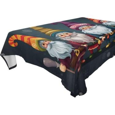 Imagem de YETTASBIN Toalha de mesa quadrada de gnomo de Natal, à prova d'água, resistente a manchas, lavável de poliéster, para piquenique, jantar, férias, cozinha, festa, decoração, 137 x 137 cm