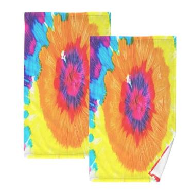 Imagem de CEBUGI Conjunto de 2 toalhas de banho - toalhas de algodão macio para lavar o rosto - toalhas de banho de mão para cuidados com a pele do banheiro | 41 x 71 cm | Padrão colorido de tie-dye