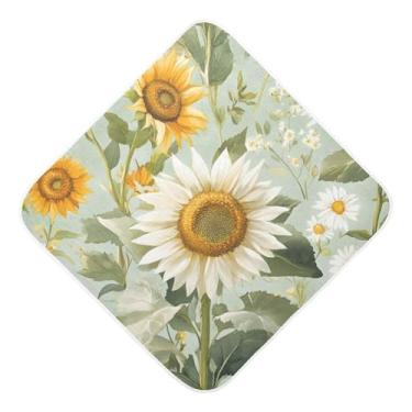 Imagem de STAYTOP Lindas toalhas de bebê com capuz de musselina de flores de girassol, toalha de banho super macia, toalhas de banho absorventes para banho recém-nascido unissex 76 x 76 cm