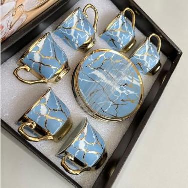 Imagem de Xícara de café kit com 12 peças de Cerâmica e porcelana kit xicaras com pires(Azul xu)