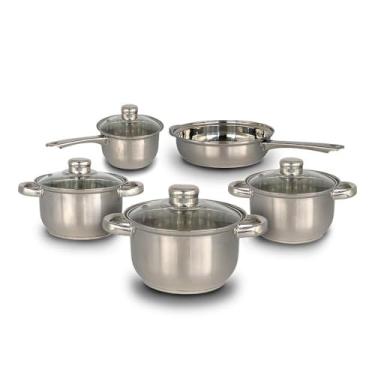 Imagem de Conjunto de Panelas Inox 5 Peças com Tampa de Vidro Temperado, Aço Inoxidável, Inclui Frigideira 25cm, Caçarolas e Panela