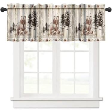 Imagem de YSWOW Cortina rústica com ursos de cabana com tema de caça campestre, arte de acampamento, cortinas de janela impressas para decoração de quarto e cozinha L 147 x C45 cm, tecido 1 painel