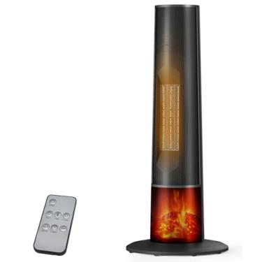 Imagem de Oylus Aquecedor de ambiente para uso interno - aquecedor portátil de torre de 63,5 cm com chama 3D, controle remoto, termostato ajustável, 2 modos de calor, proteção de segurança múltipla