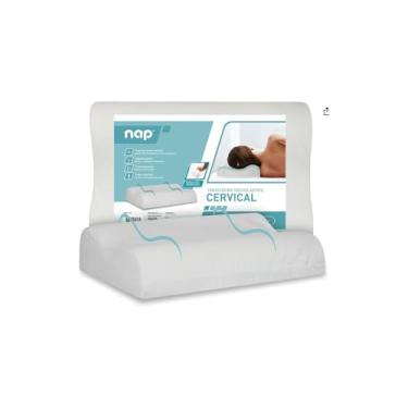 Imagem de Travesseiro Viscoelástico Cervical, Espuma Termossensível D40, 48x68x12/14cm, Capa Removível Lavável, Hipoalergênico, Branco