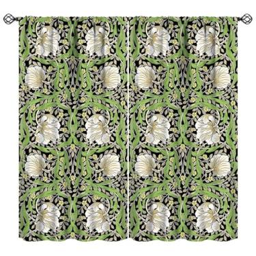 Imagem de YCness William Morris Cortinas florais vintage verde sálvia impressão arte blackout cortinas de janela para quarto sala de estar cozinha decoração tecido 2 painéis 42x15 polegadas 30% taxa de