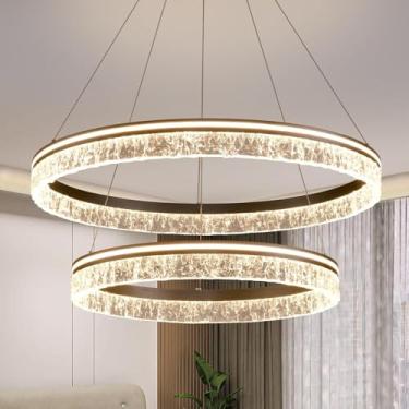 Imagem de Lustre LED moderno com controle remoto, luminária grande para sala de estar com pé direito alto, dimerizável, pendente, luminária suspensa redonda adequada para ilha de cozinha, sala de jant