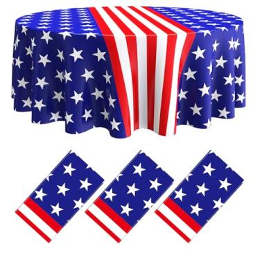Imagem de Oudain Toalha de mesa com 3 peças de toalha de mesa de plástico com bandeira americana de 213 cm, descartável, 4 de julho, para veteranos, memorial do Dia da Independência Patriótica (estrela)