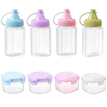 Imagem de WXOIEOD 8 recipientes de condimento em forma de pata de gato com tampas, mini frascos de espremer condimentos de 28 g para lancheira, pequenos recipientes de plástico à prova de vazamento para molhos