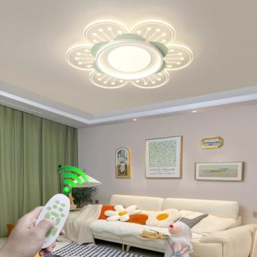 Imagem de Luminária de teto LED dimerizável, iluminação criativa para sala de estar, lustre de acrílico em formato de flor, luminária de teto com pétalas, lustre para quarto infantil e sala de jantar