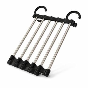 Imagem de Cabide Multiuso Retrátil com 5 Divisórias – Inox, Suporta até 5kg, Organização Vertical e Horizontal, Ideal para Calças, Blusas e Acessórios