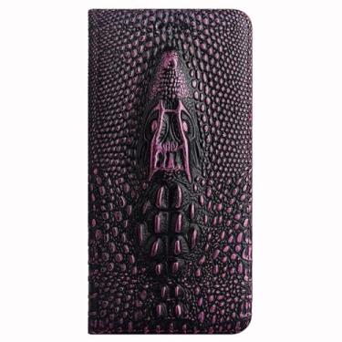 Imagem de LTLMYDAM Capa de luxo para Xiaomi 17 Pro Max/17 Pro/17, capa carteira com relevo de cabeça de crocodilo 3D, capa de couro genuíno à prova de choque, roxa, 17 Pro