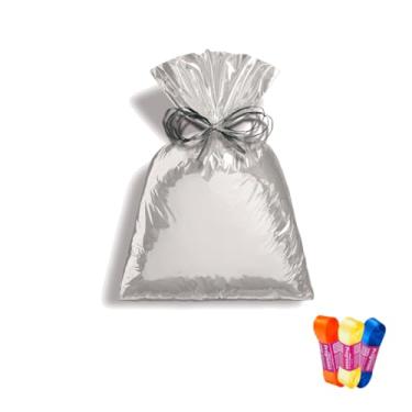Imagem de Kit Saco Metalizado 60x90cm Com 25 Unidades E Fita Cetim Impressa 22mm X 10 Metros