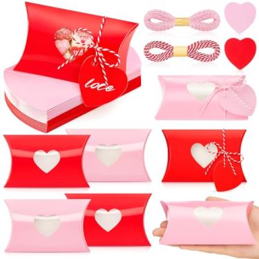 Imagem de Epakh 100 caixas de travesseiro para dia dos namorados, 12 x 8 x 2,5 cm, caixa de presente de casamento pequena com etiquetas de presente, corda de algodão para embrulhar doces, festas de casamento de