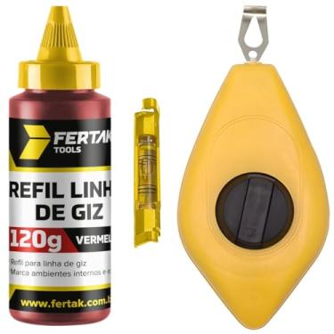 Imagem de Kit Jogo Marcação Linha Giz 15m Vermelho Pedreiro Gesseiro Com Nível | Fertak